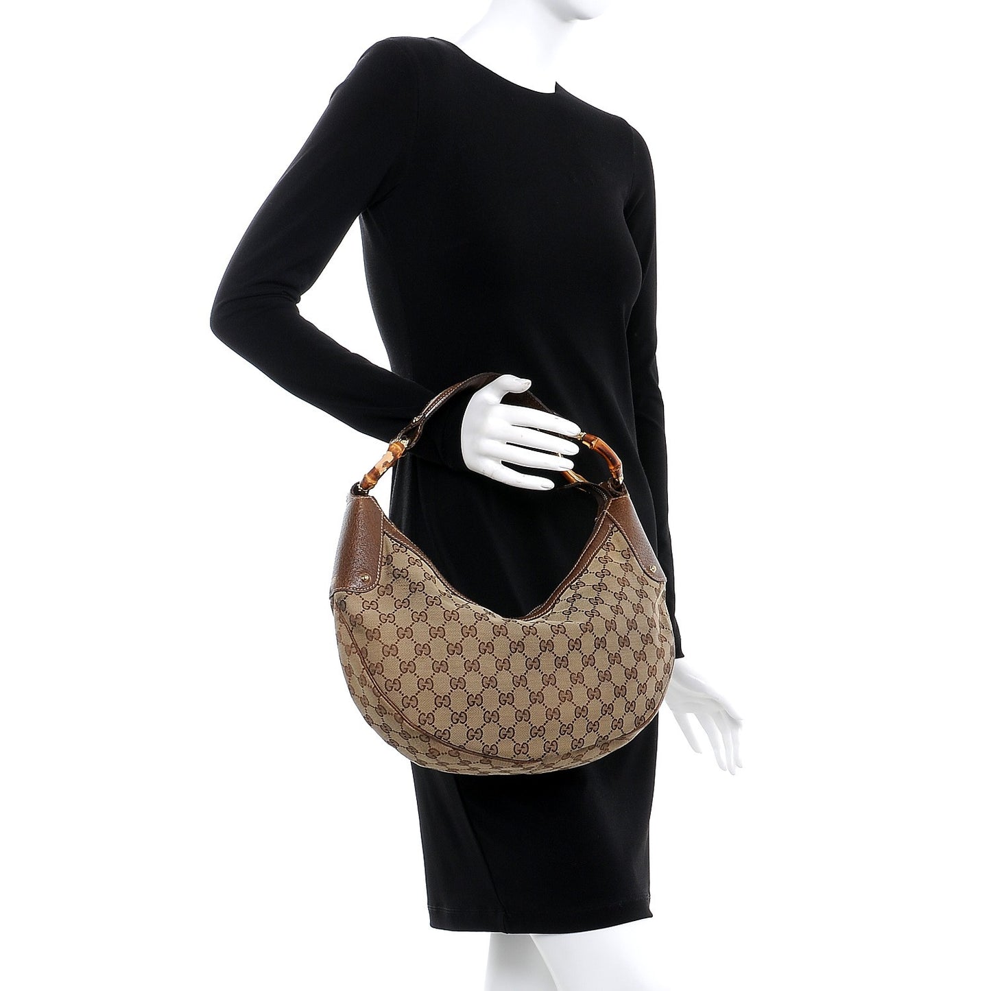 Monogram Bamboo Ring Half Moon Hobo Bag Brown