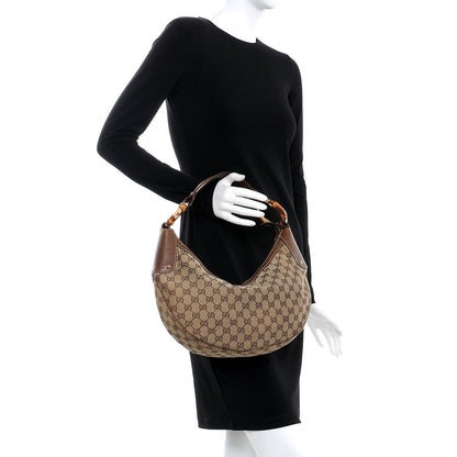 Gucci Monogram Bamboo Ring Half Moon Hobo Bag Brown 2 of 10