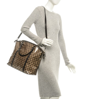 Gucci Crystal Monogram Large GG Charm Dome Satchel Dark Brown 2 of 7