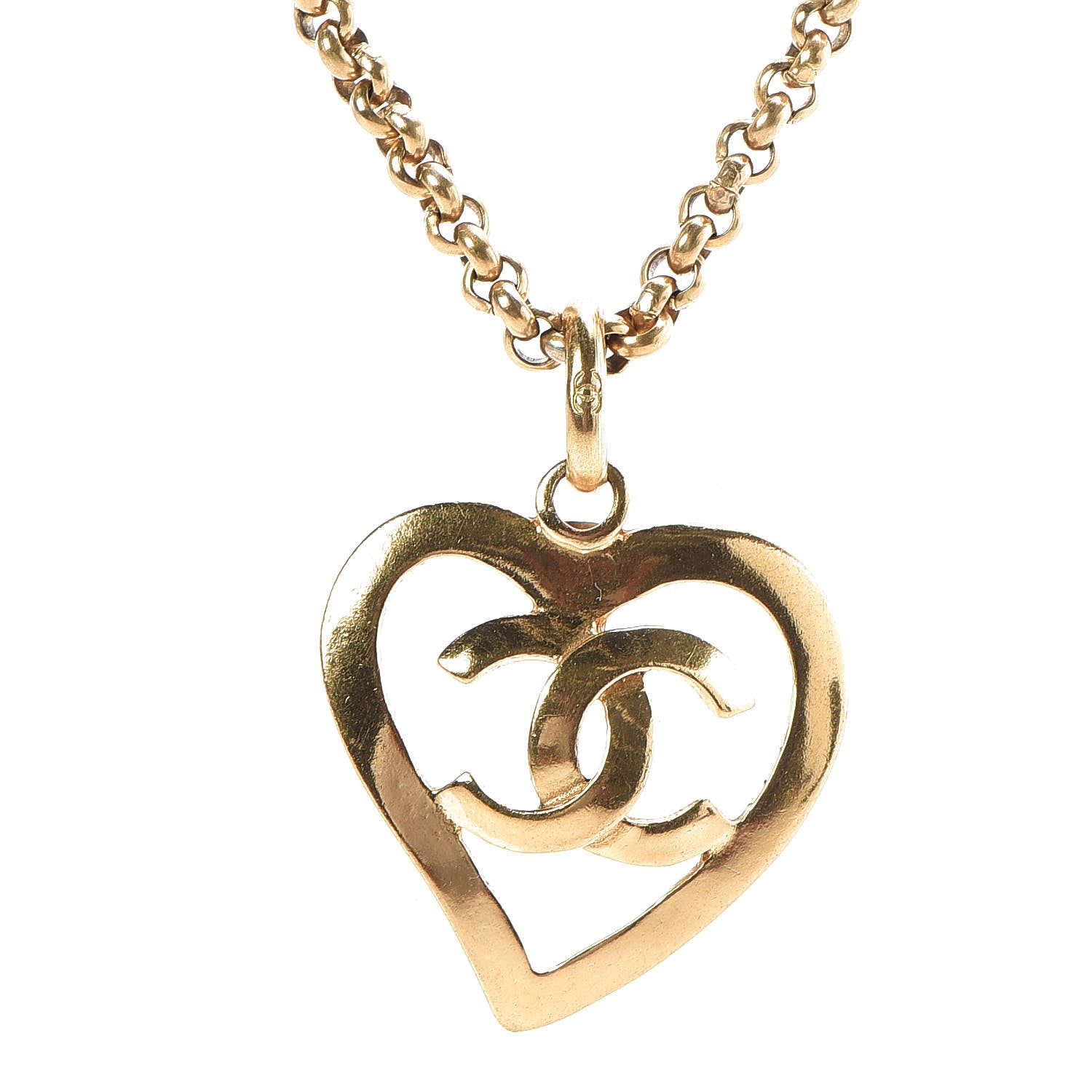 Chanel CC Heart Chain Pendant Necklace Gold 3 of 5