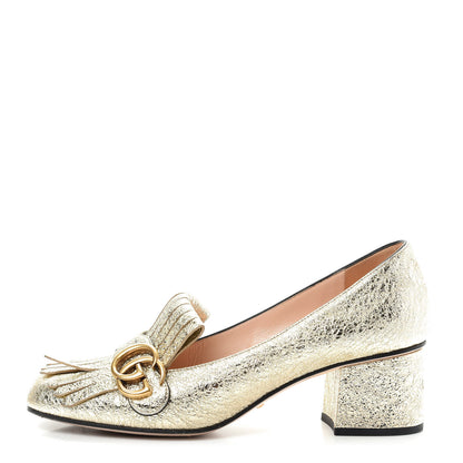 Gucci Galassia GG Marmont Fringe 50mm Loafer Pumps 39 Platino 1 of 10