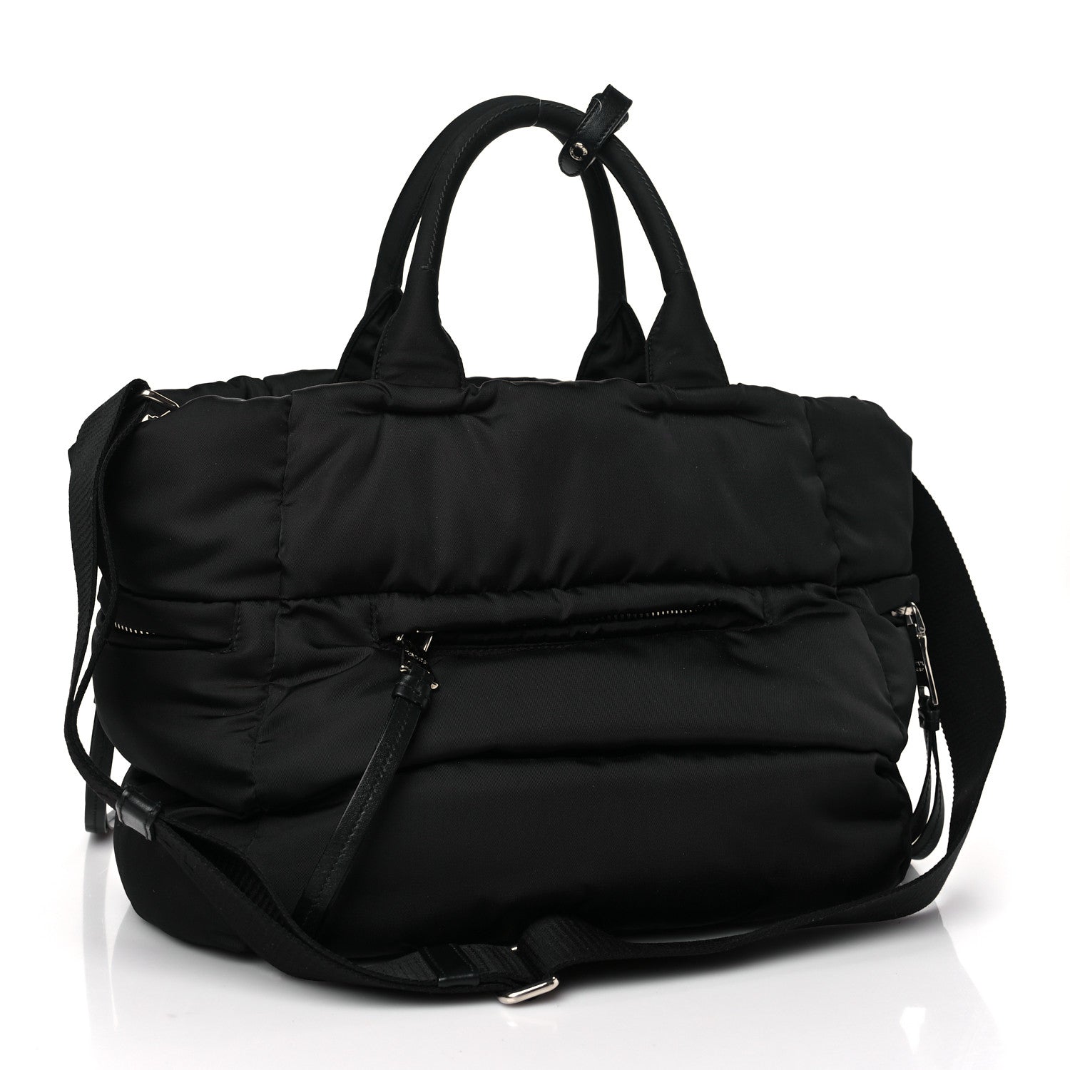 Prada Nylon Quilted Padded Triangle Logo Zip Tote Black 3 of 8