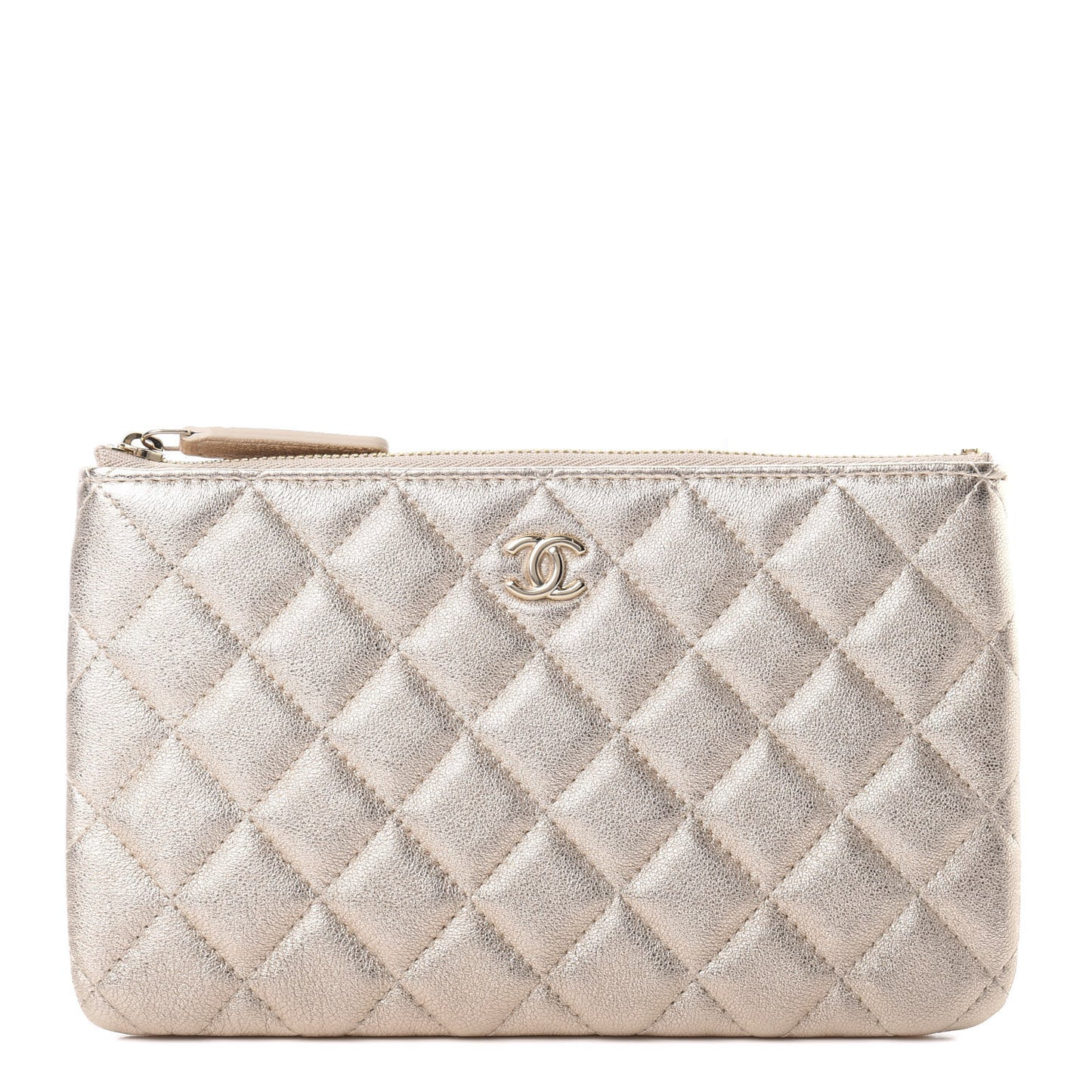 Metallic Lambskin Quilted Cosmetic Case Gold