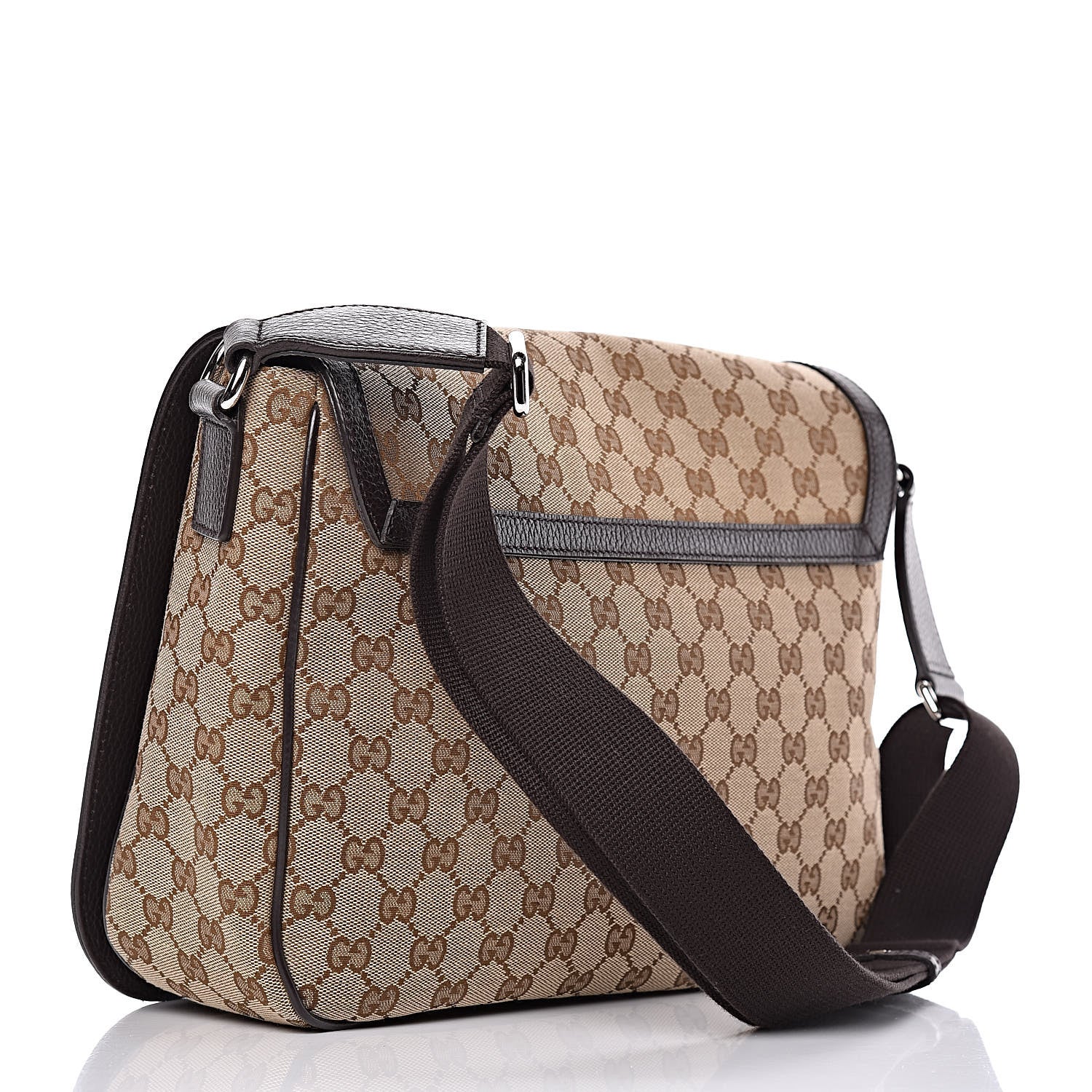 Gucci Monogram Large Flap Messenger Bag Beige Dark Brown 3 of 11