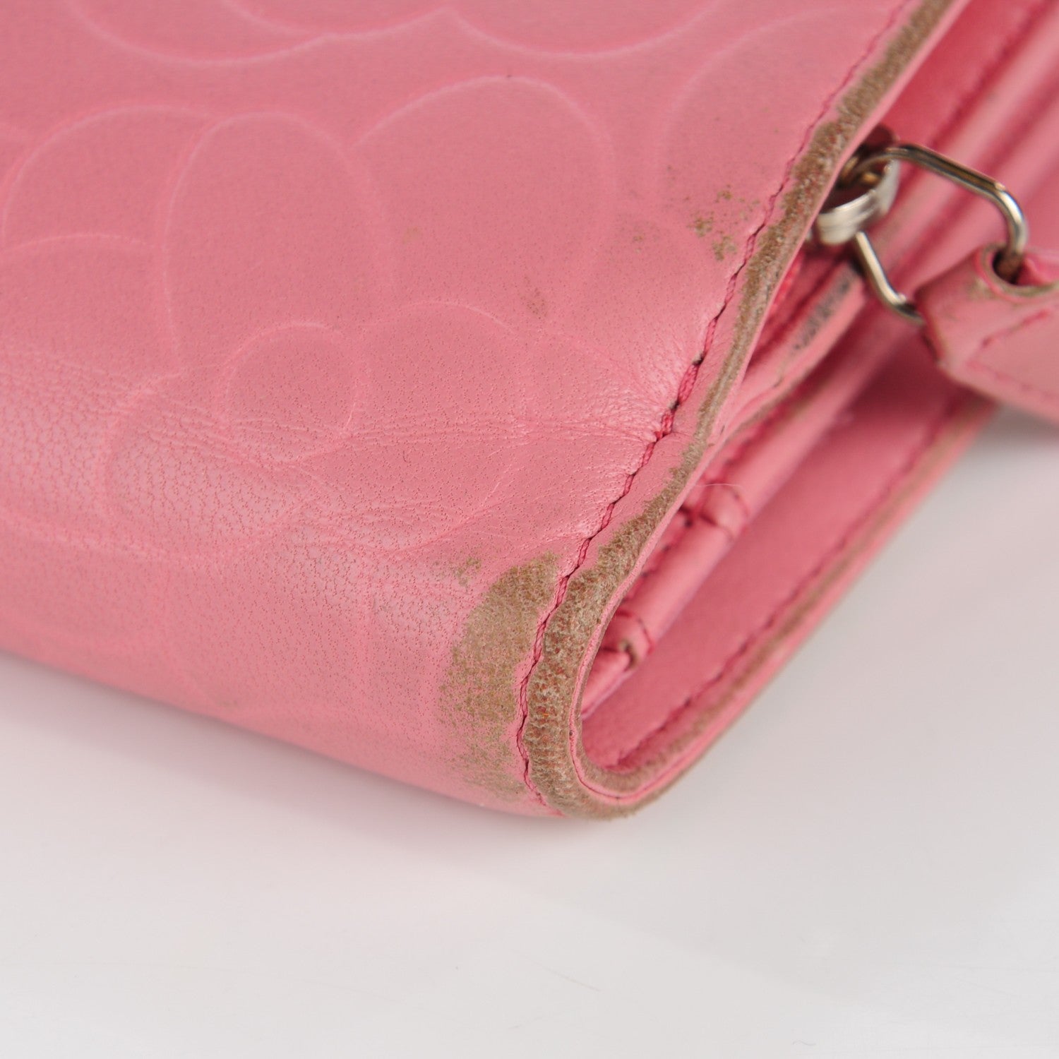 Chanel Lambskin Camellia Embossed Zipped Pocket Wallet Pink 7 of 17