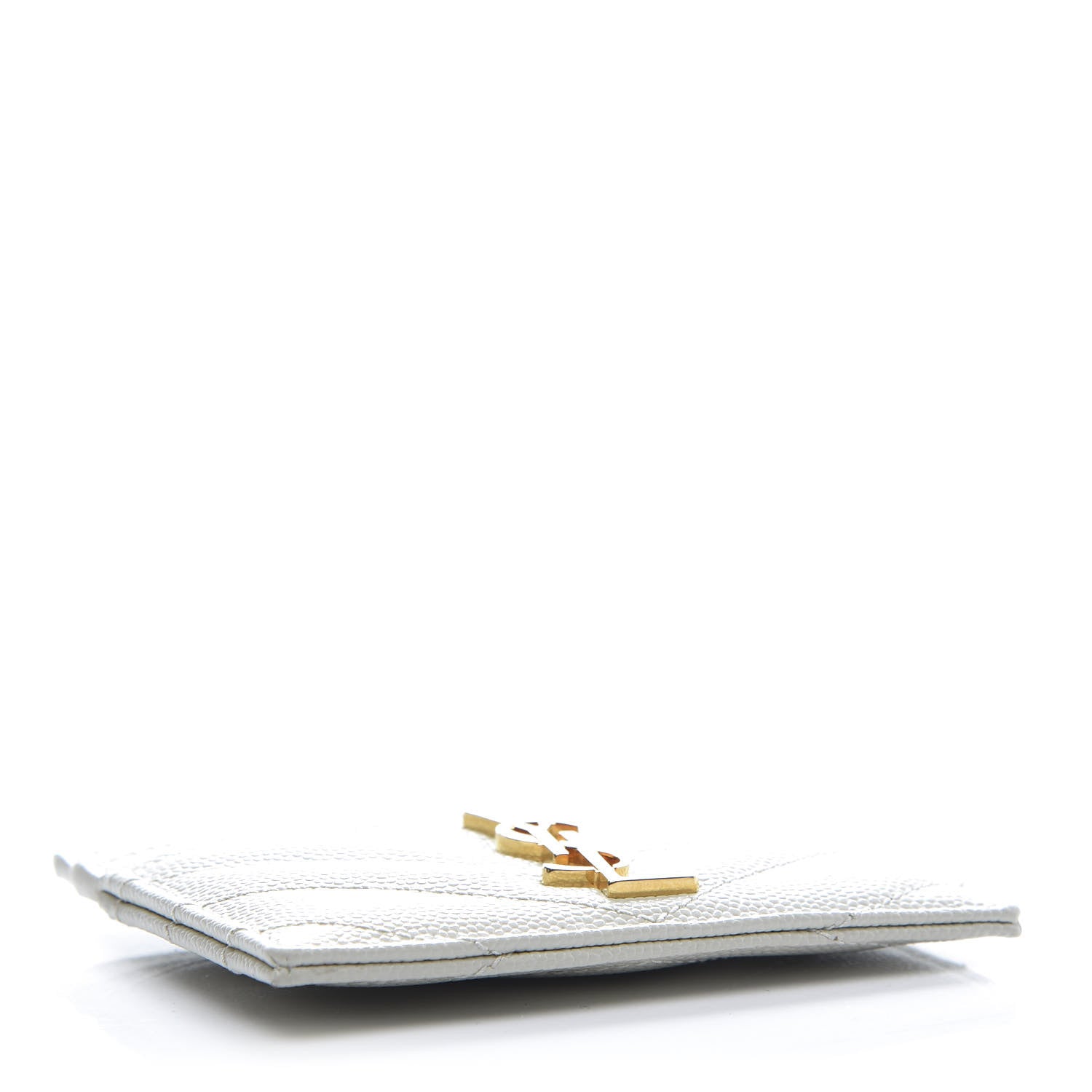 Saint Laurent Grain De Poudre Matelasse Chevron Monogram Credit Card Case Blanc Vintage 4 of 10