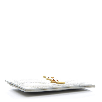 Saint Laurent Grain De Poudre Matelasse Chevron Monogram Credit Card Case Blanc Vintage 4 of 10