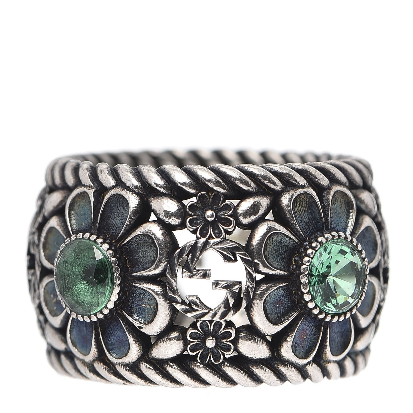 Sterling Silver Crystal Garden Band Ring Green 58 8.5