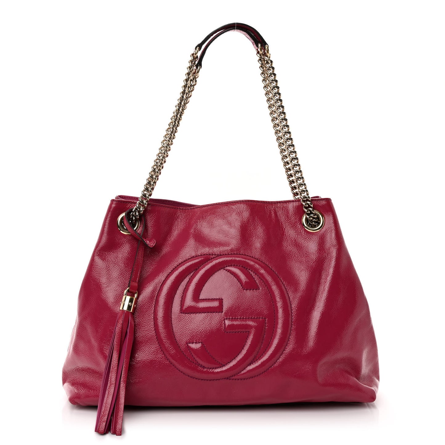 Vernice Naplack Medium Soho Chain Shoulder Bag Bright Bougainvillea