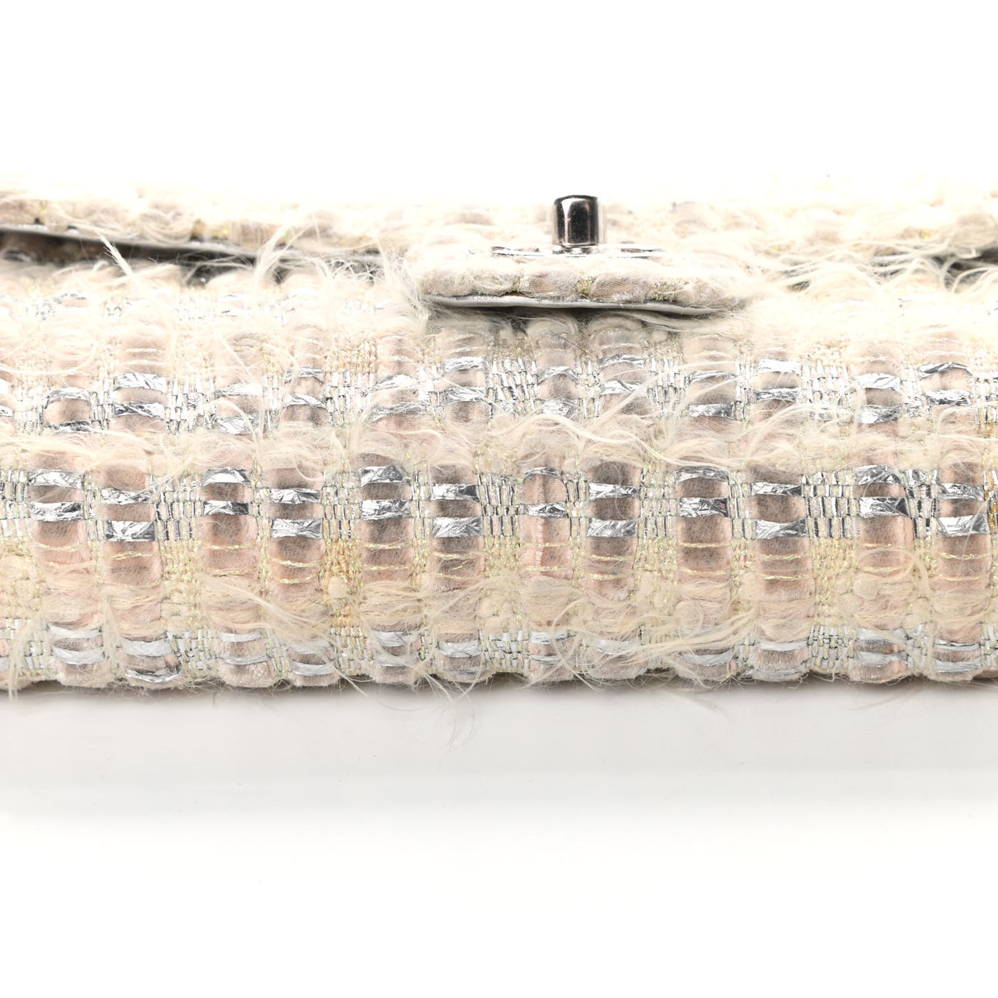 Tweed Quilted Single Flap Beige