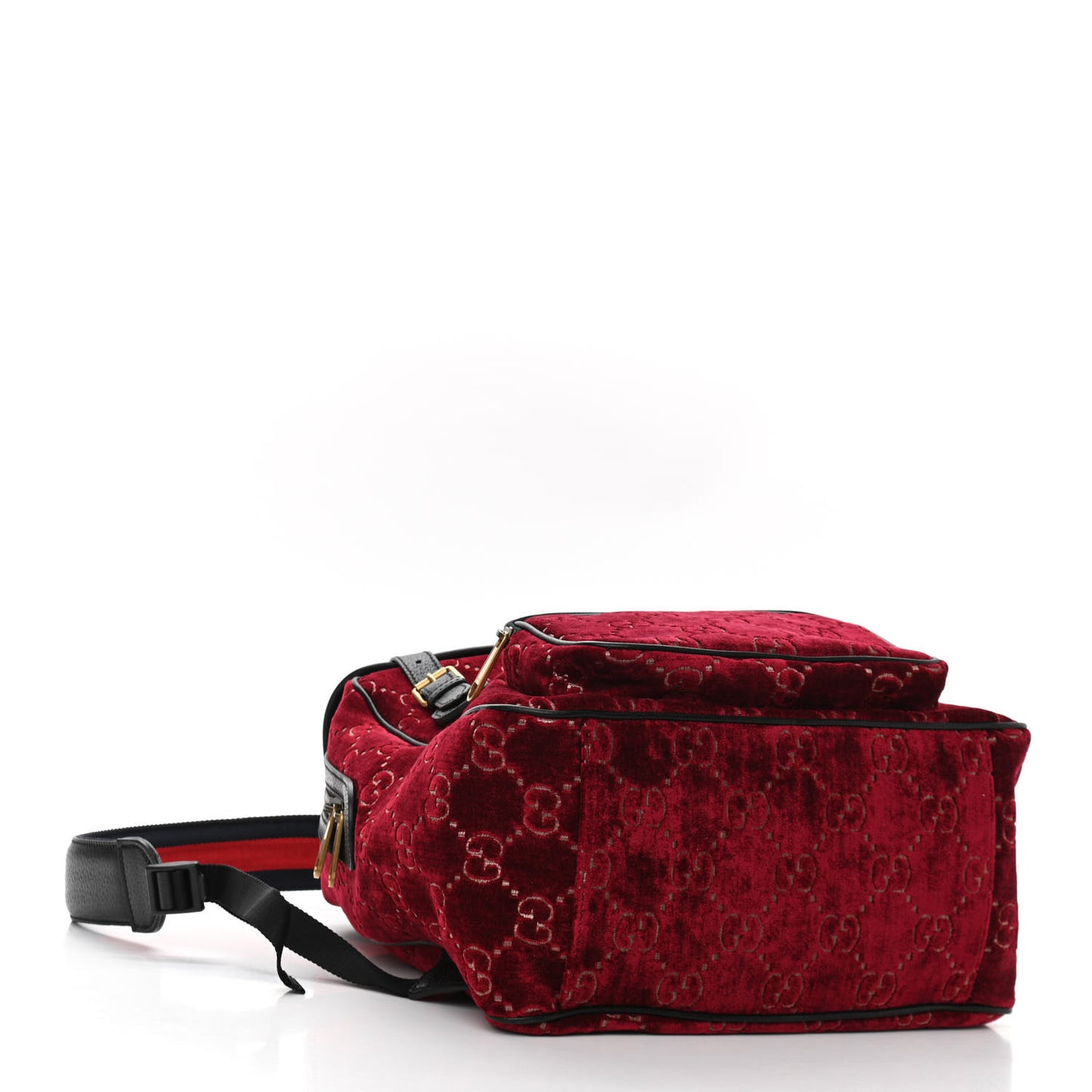 Velvet GG Monogram Textured Calfskin Web Small Double Buckle Backpack Red Cipria Black