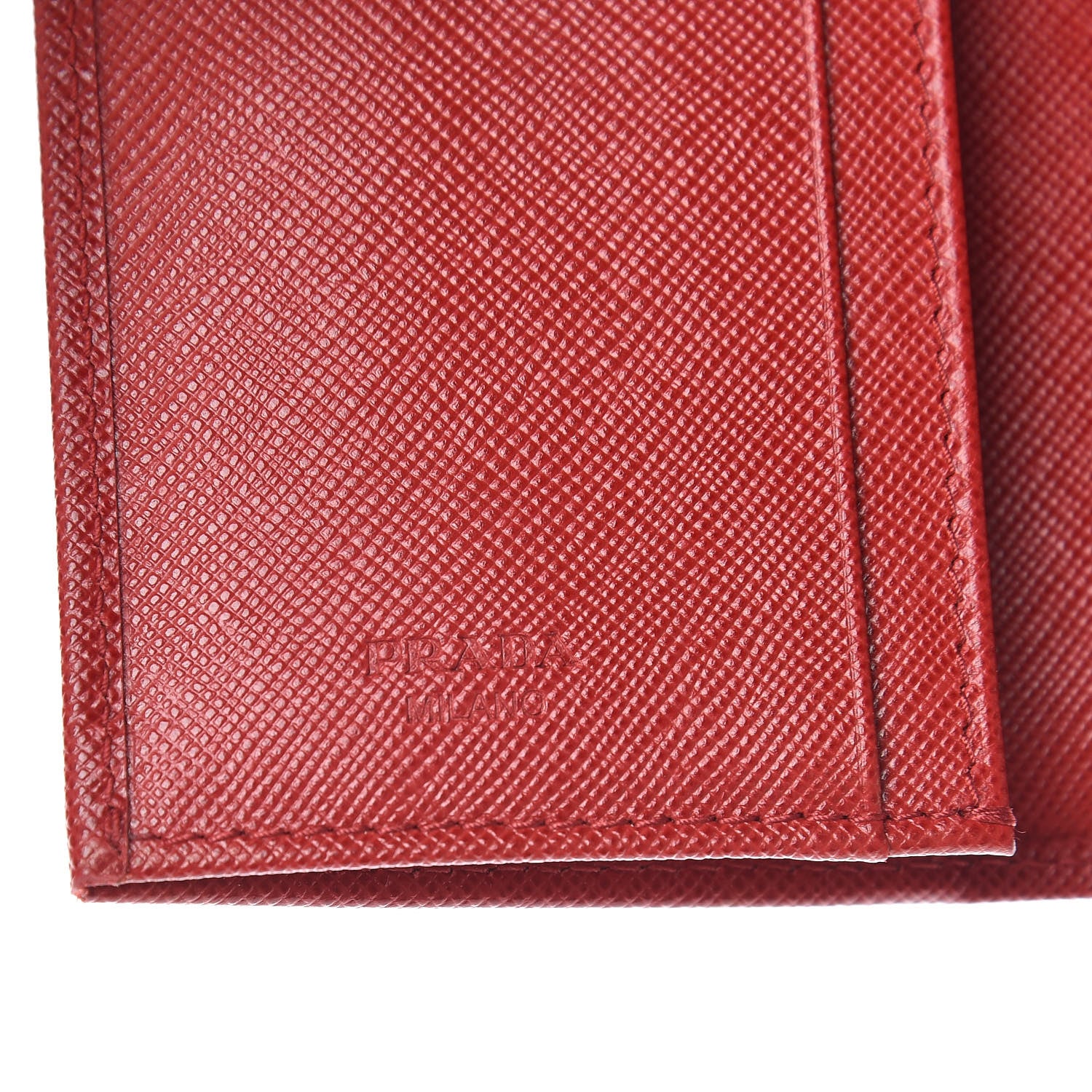 Prada Saffiano Metal Bi-Fold Card Holder Wallet Fuoco 6 of 9