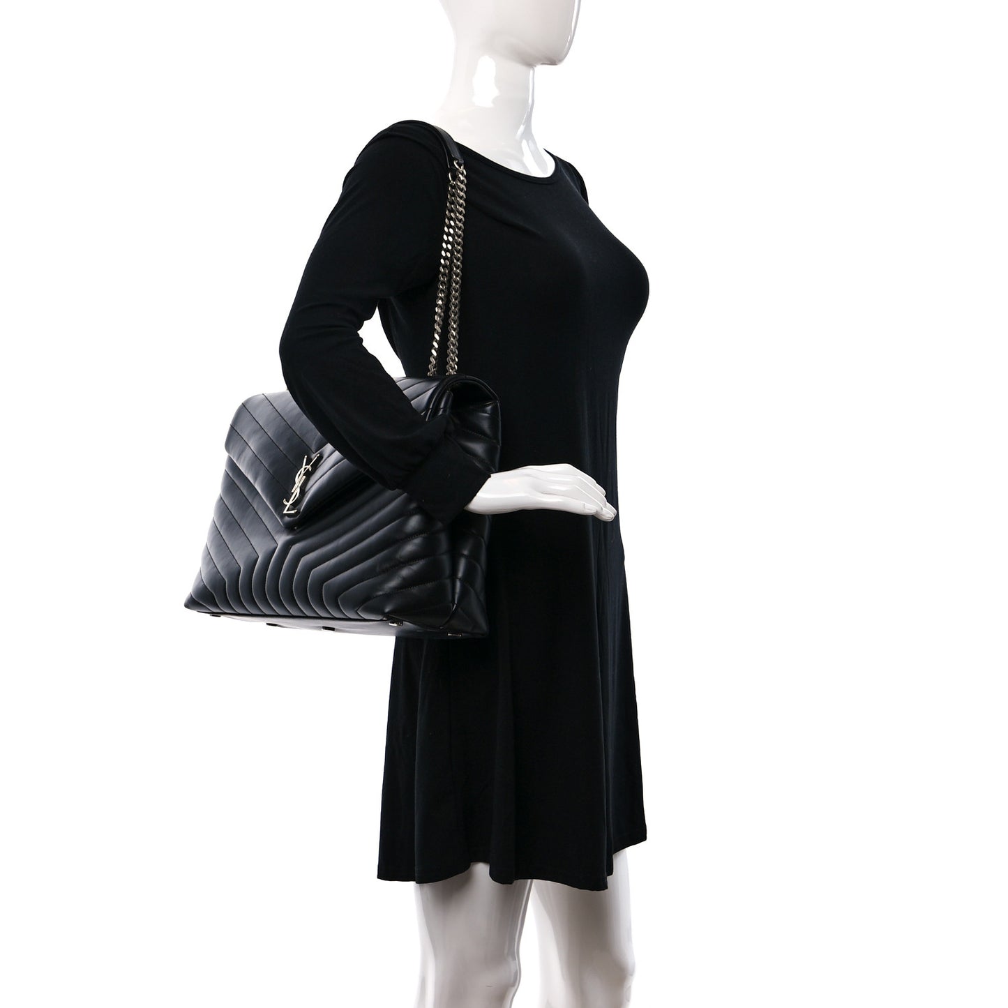 Calfskin Y Quilted Monogram Large Loulou Chain Satchel Black
