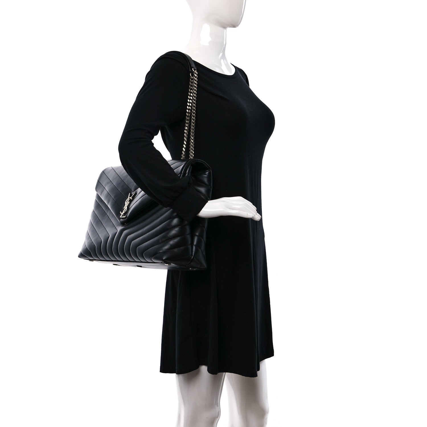 Saint Laurent Calfskin Y Quilted Monogram Large Loulou Chain Satchel Black 2 of 9