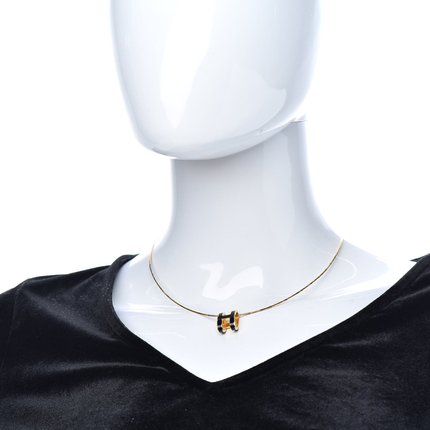 Lacquered Gold Pop H Pendant Necklace Black