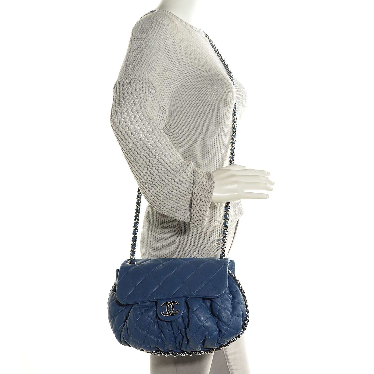 Chanel Washed Lambskin Chain Around Medium Messenger Blue 2 of 7