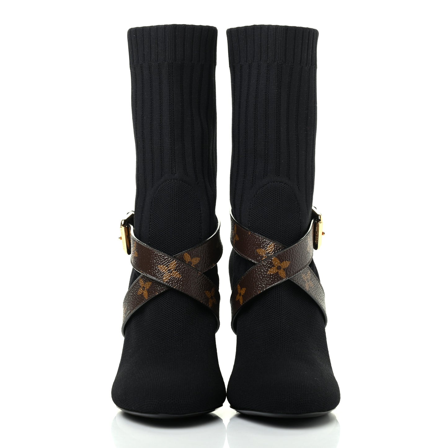 Monogram Stretch Fabric Silhouette Ankle Boots 36 Black