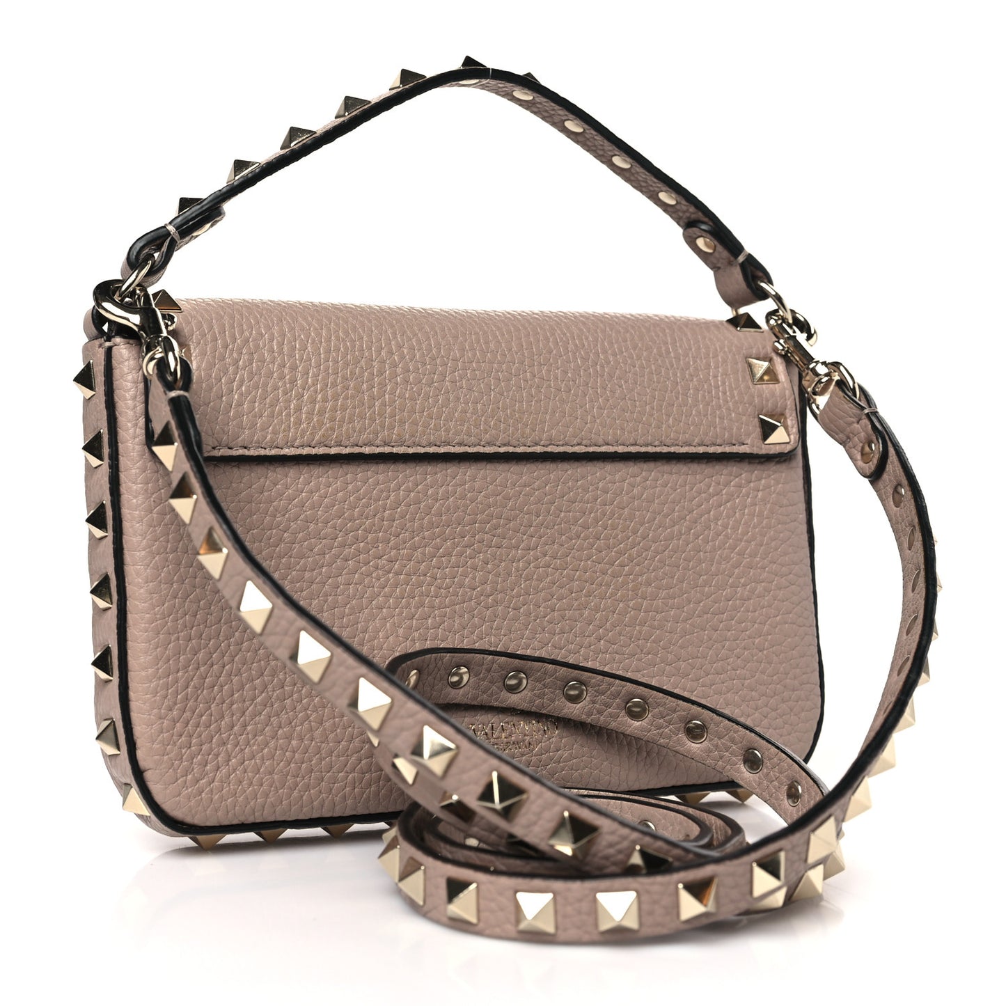 Grainy Calfskin Rockstud Crossbody Pouch Poudre