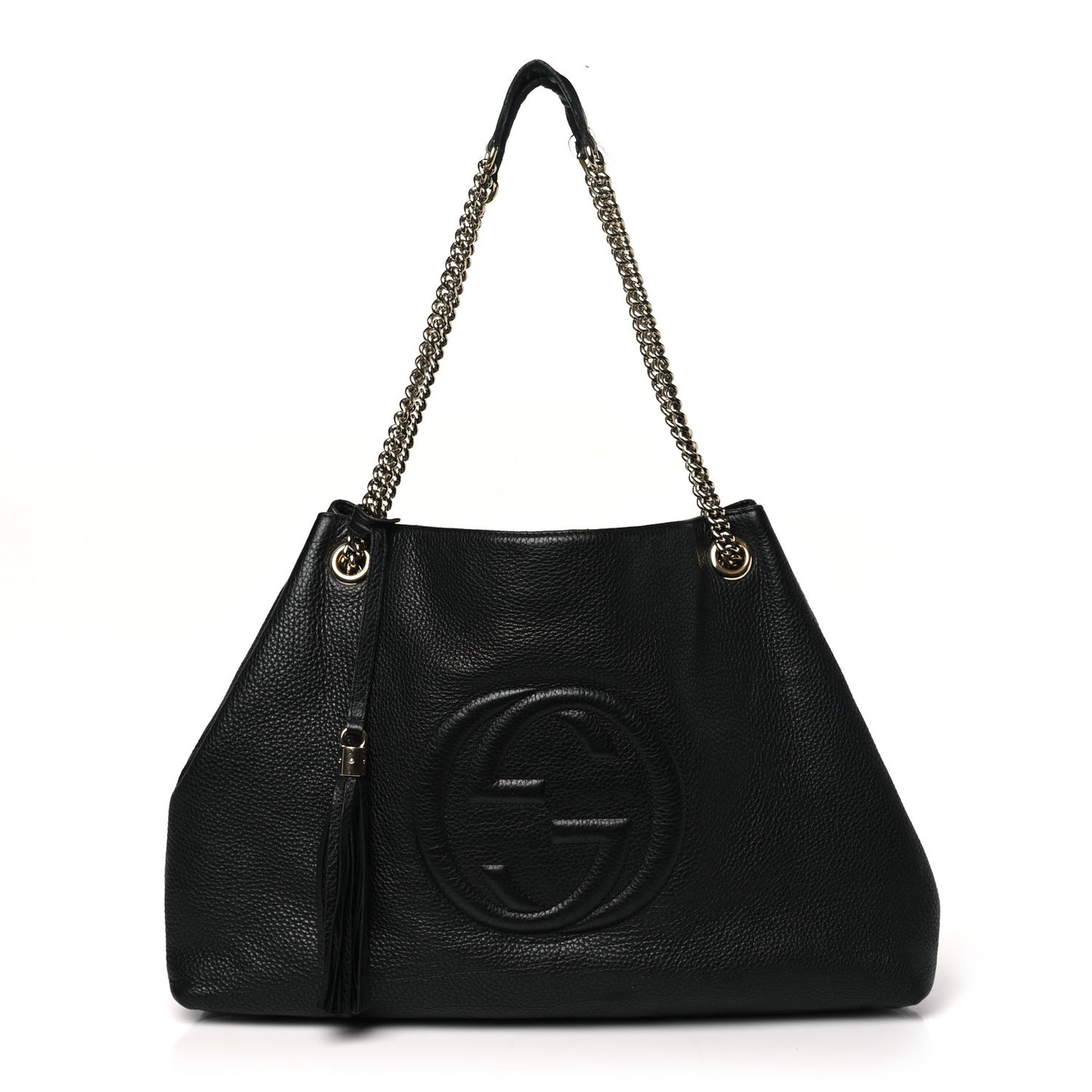 Pebbled Calfskin Large Soho Chain Shoulder Bag Black