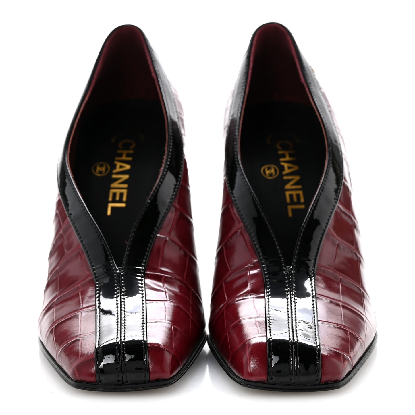 Crocodile Embossed Patent Calfskin Pumps 37.5 Burgundy Black