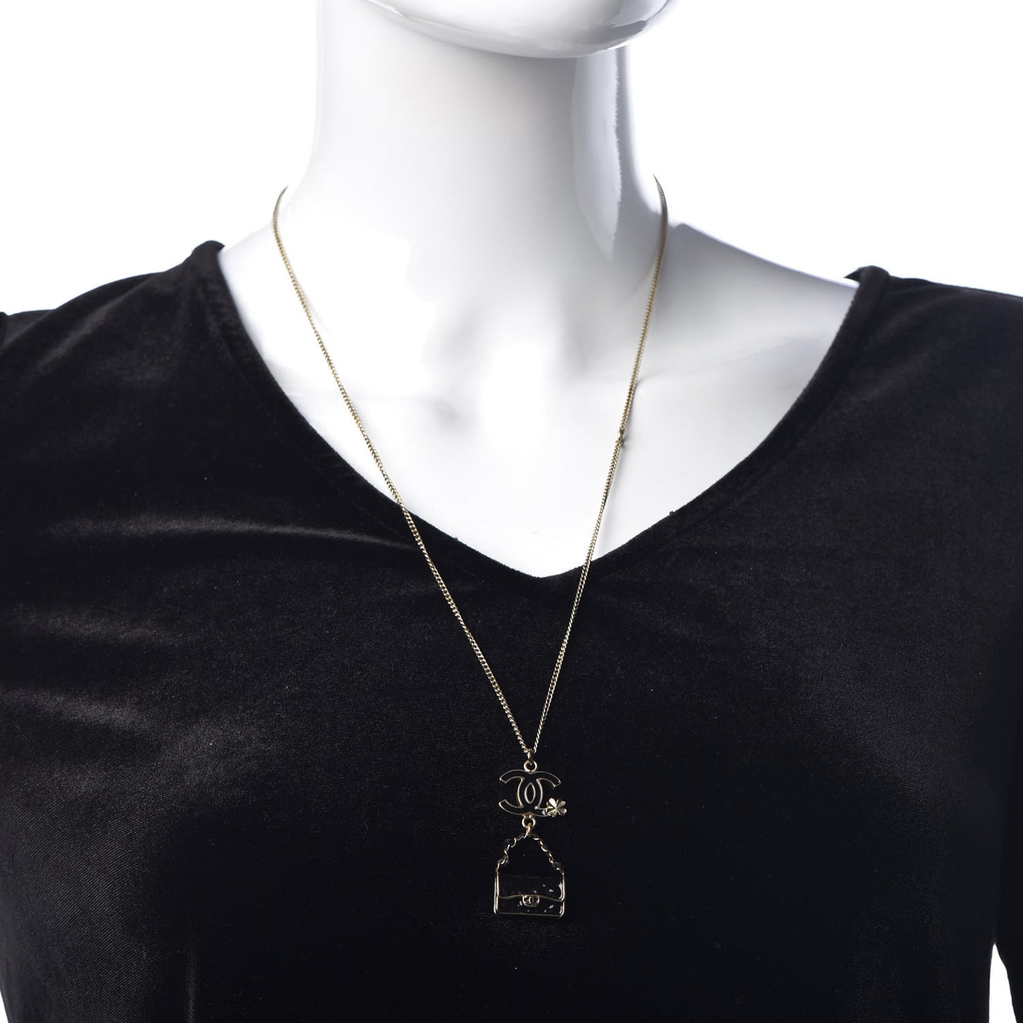 Enamel Charming Chic Classic Flap CC Charm Necklace Black