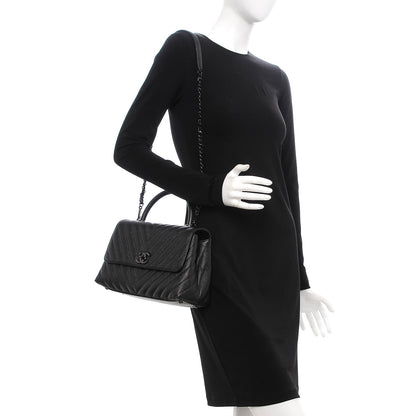 Chanel Caviar Chevron Quilted Small Coco Handle Flap So Black 2 of 8