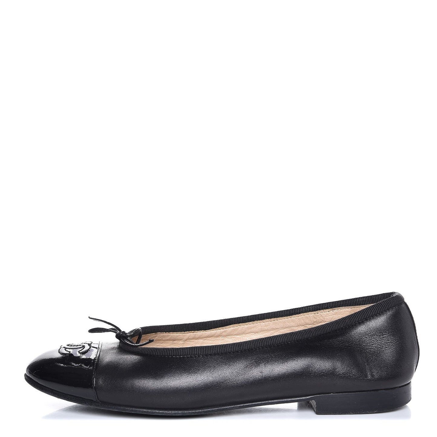Lambskin Patent Cap Toe Ballerina Flats 36.5 Black