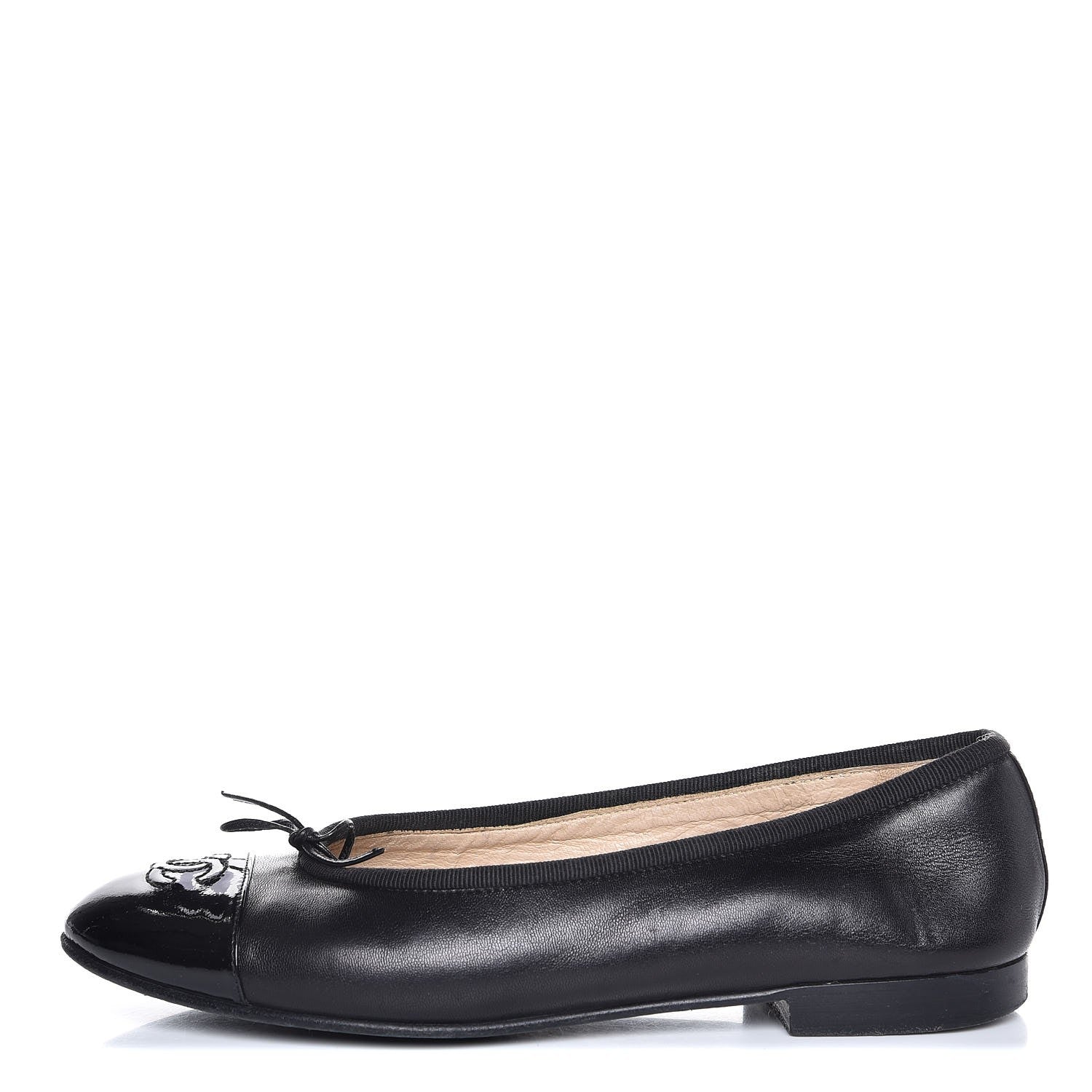 Chanel Lambskin Patent Cap Toe Ballerina Flats 36.5 Black 1 of 10