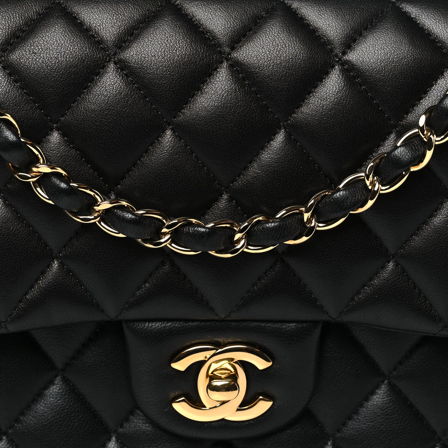 Lambskin Quilted Medium Double Flap Black