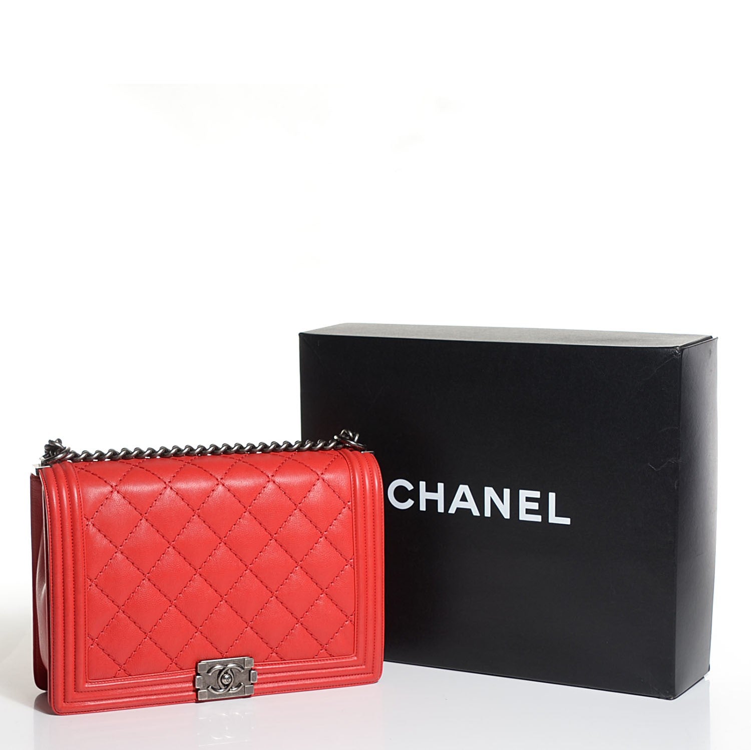 Chanel Calfskin Quilted Double Stitch Large Boy Flap Red 8 of 8