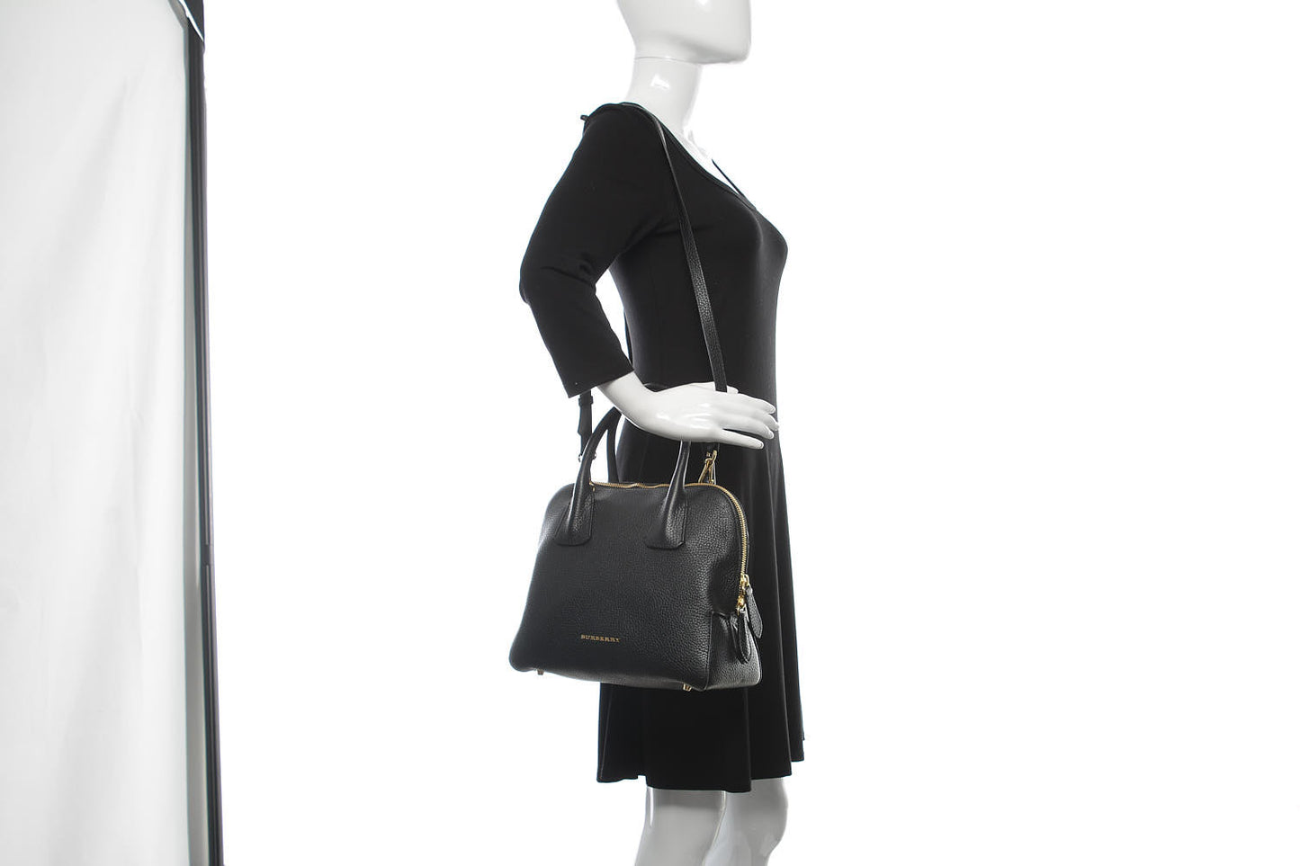 London Grainy Calfskin Small Greenwood Bowling Bag Black
