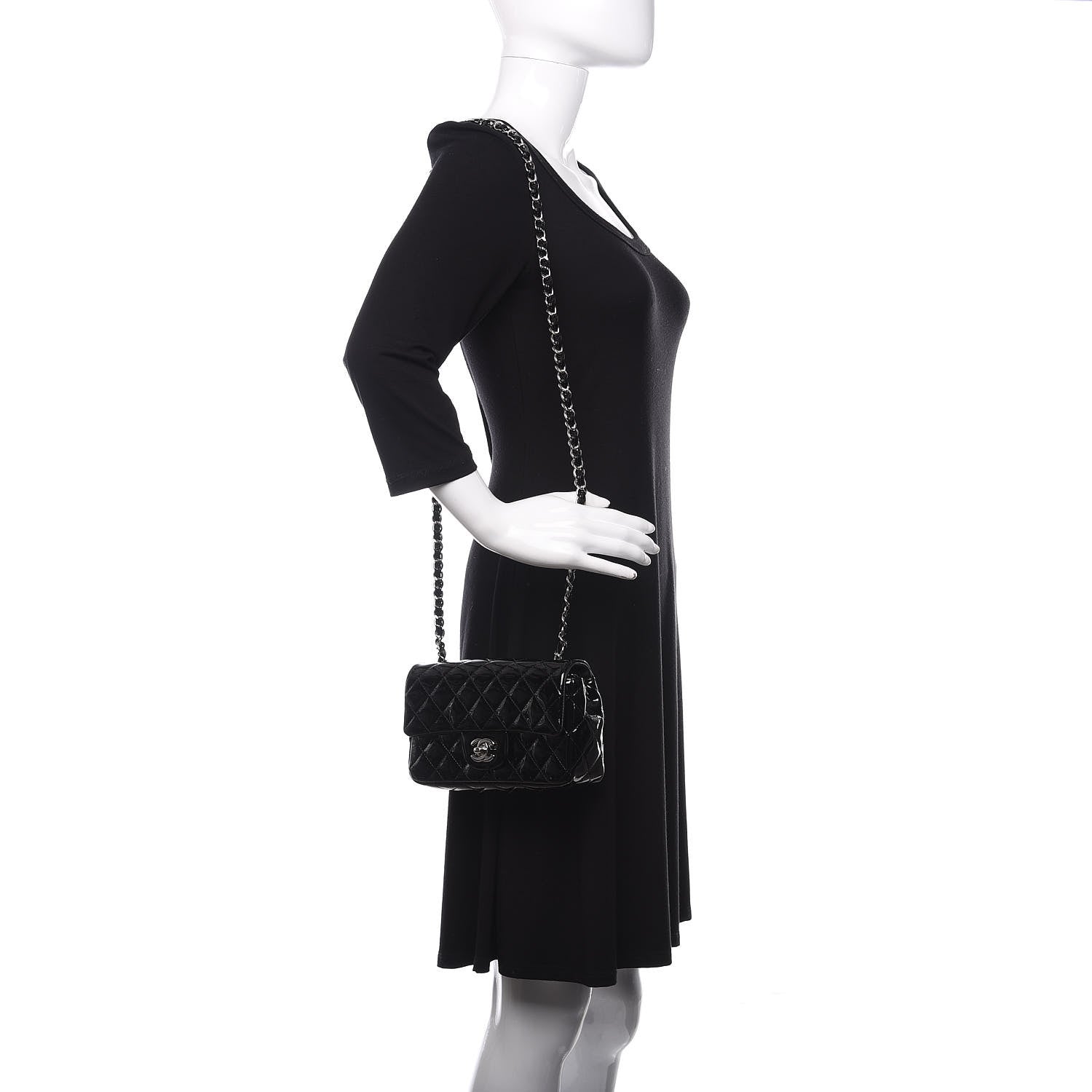 Chanel Patent Calfskin Quilted Mini Rectangular Flap Black 2 of 10