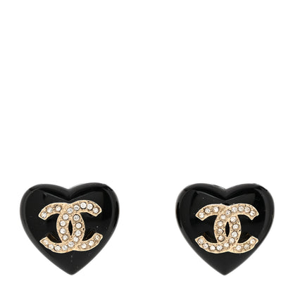 Chanel Resin Crystal CC Heart Earrings Black Gold 1 of 5