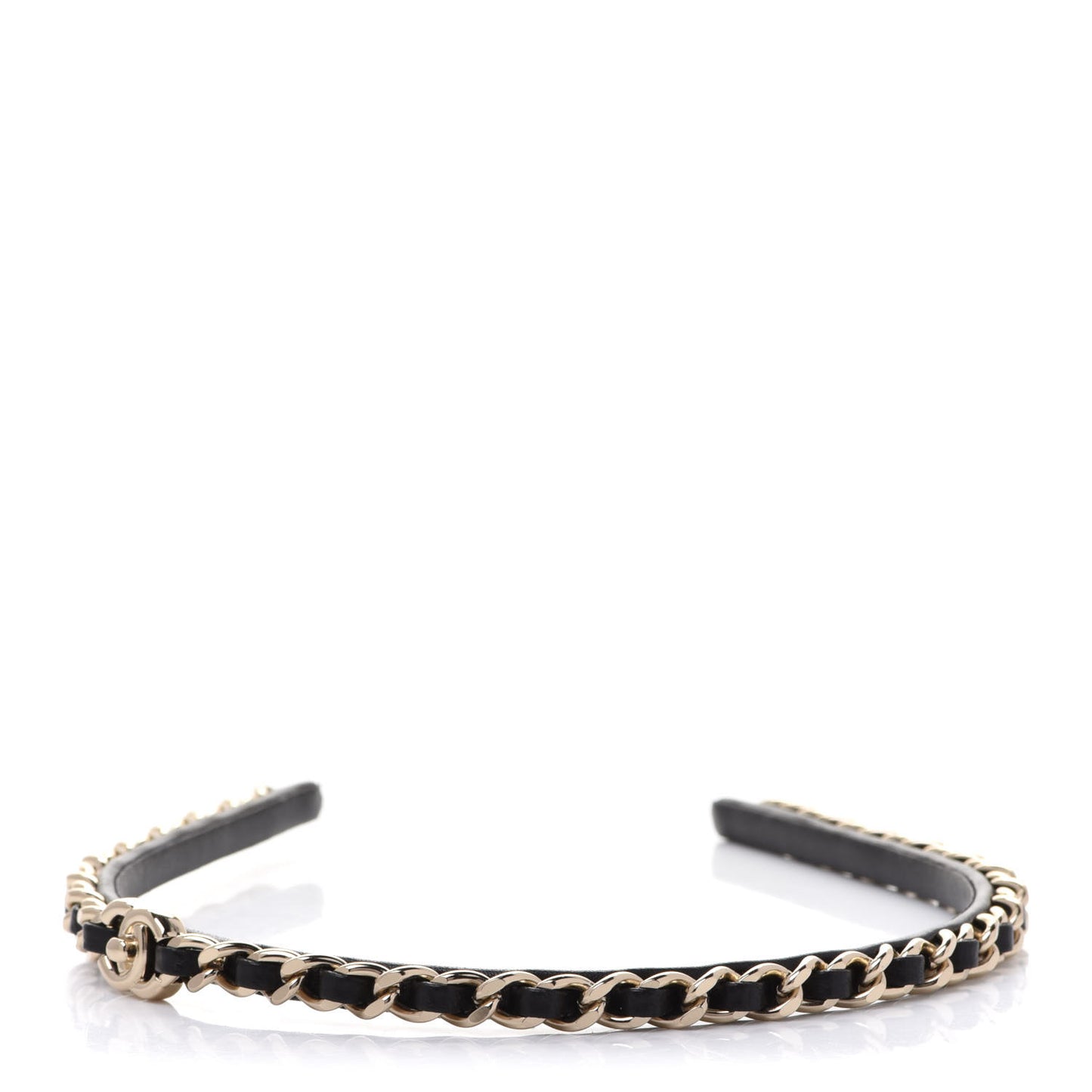 Metal Lambskin CC Turnlock Chain Headband Gold Black