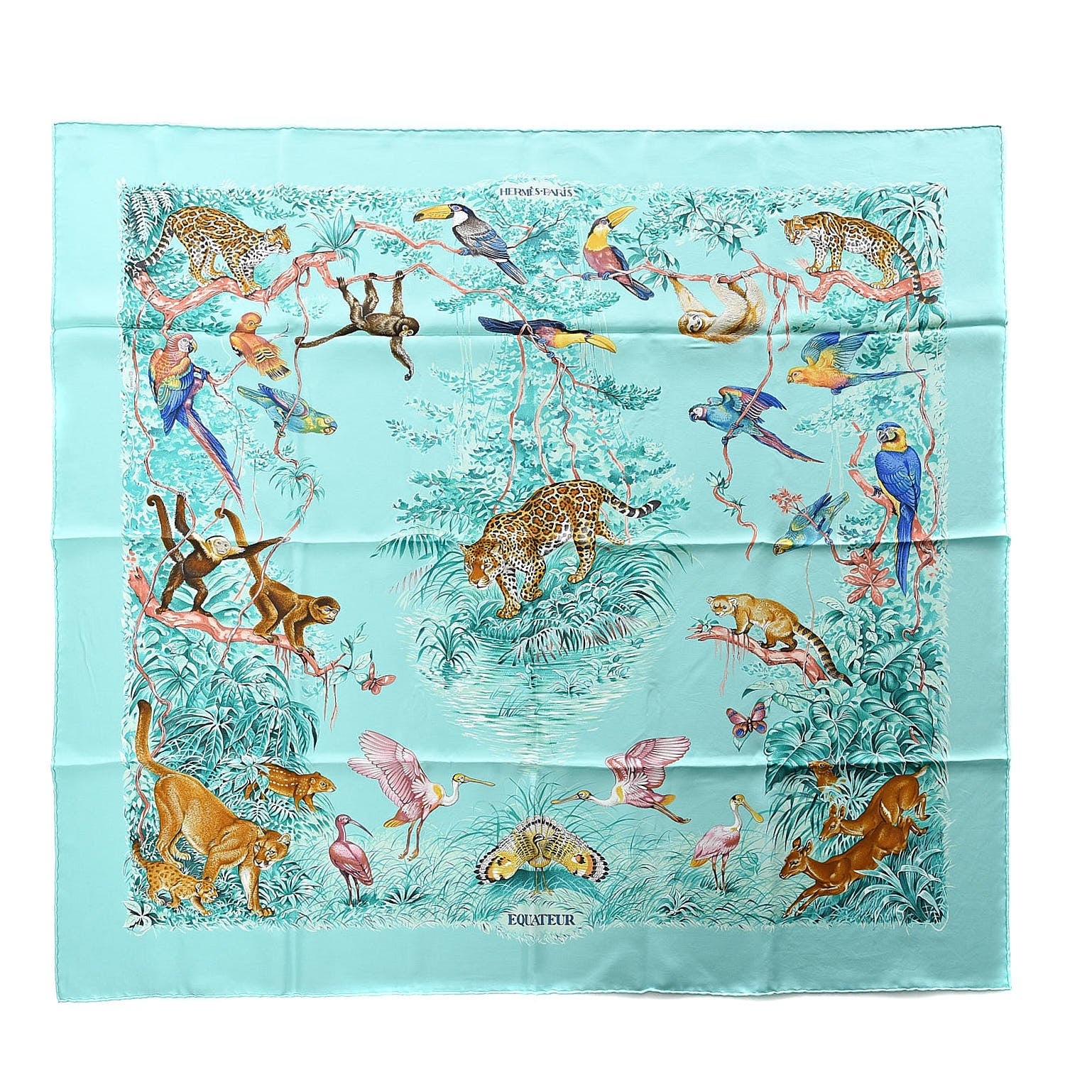Hermes Silk Wash Equateur 90 Scarf Aqua Emeraude Fauve 1 of 8