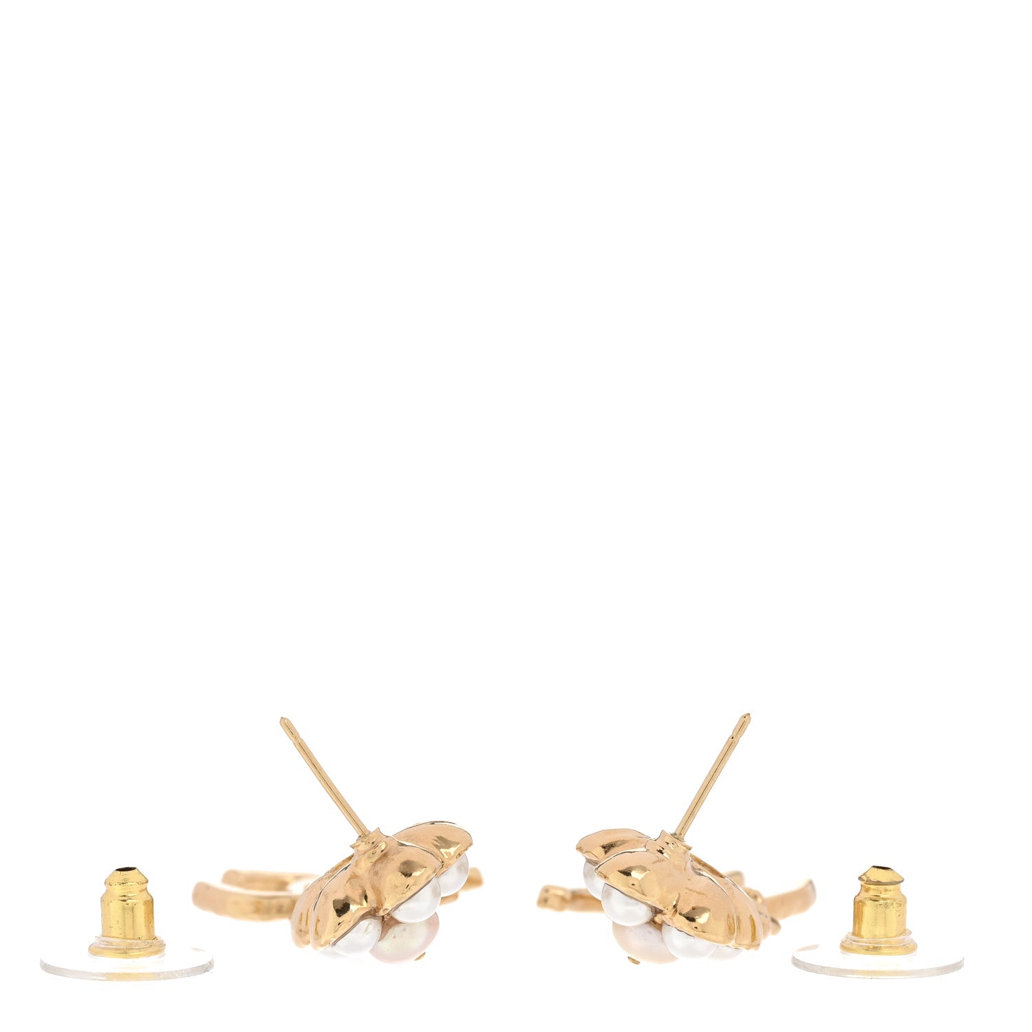 Chanel Pearl Crystal CC Flower Drop Earrings Gold White 3 of 5