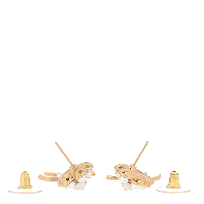 Chanel Pearl Crystal CC Flower Drop Earrings Gold White 3 of 5