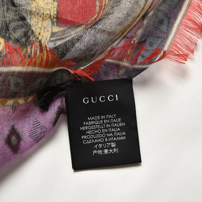 Gucci Cashmere Wool Silk Tiger Card Scarf Multicolor 6 of 6
