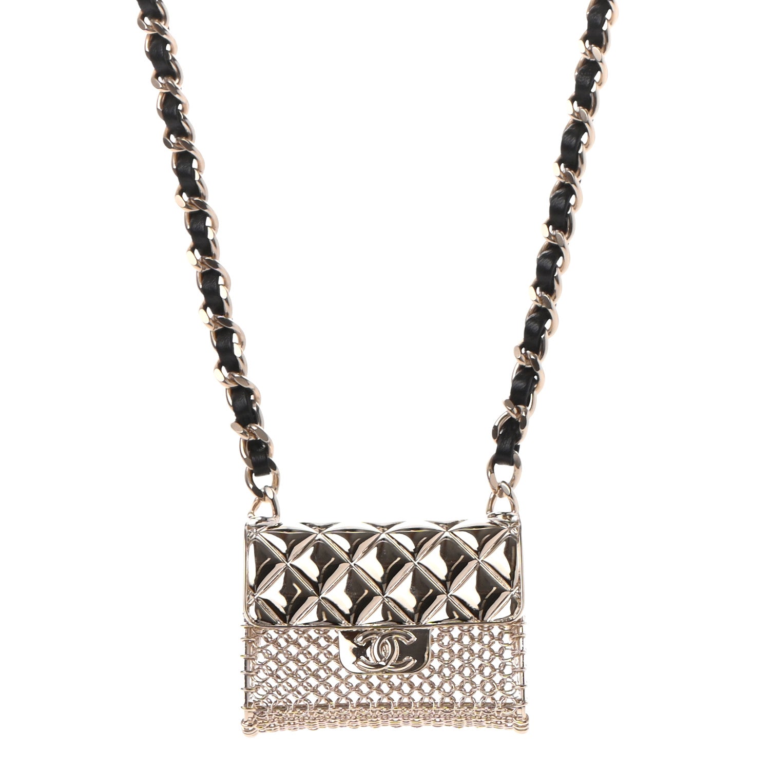 Chanel Metal Lambskin Chain Micro Bag Necklace Gold Black 1 of 6