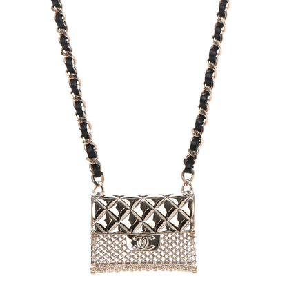 Chanel Metal Lambskin Chain Micro Bag Necklace Gold Black 1 of 6