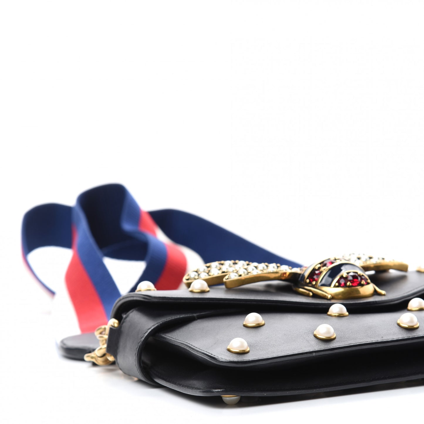 Nappa Pearl Studded Mini Queen Margaret Broadway Shoulder Bag Black