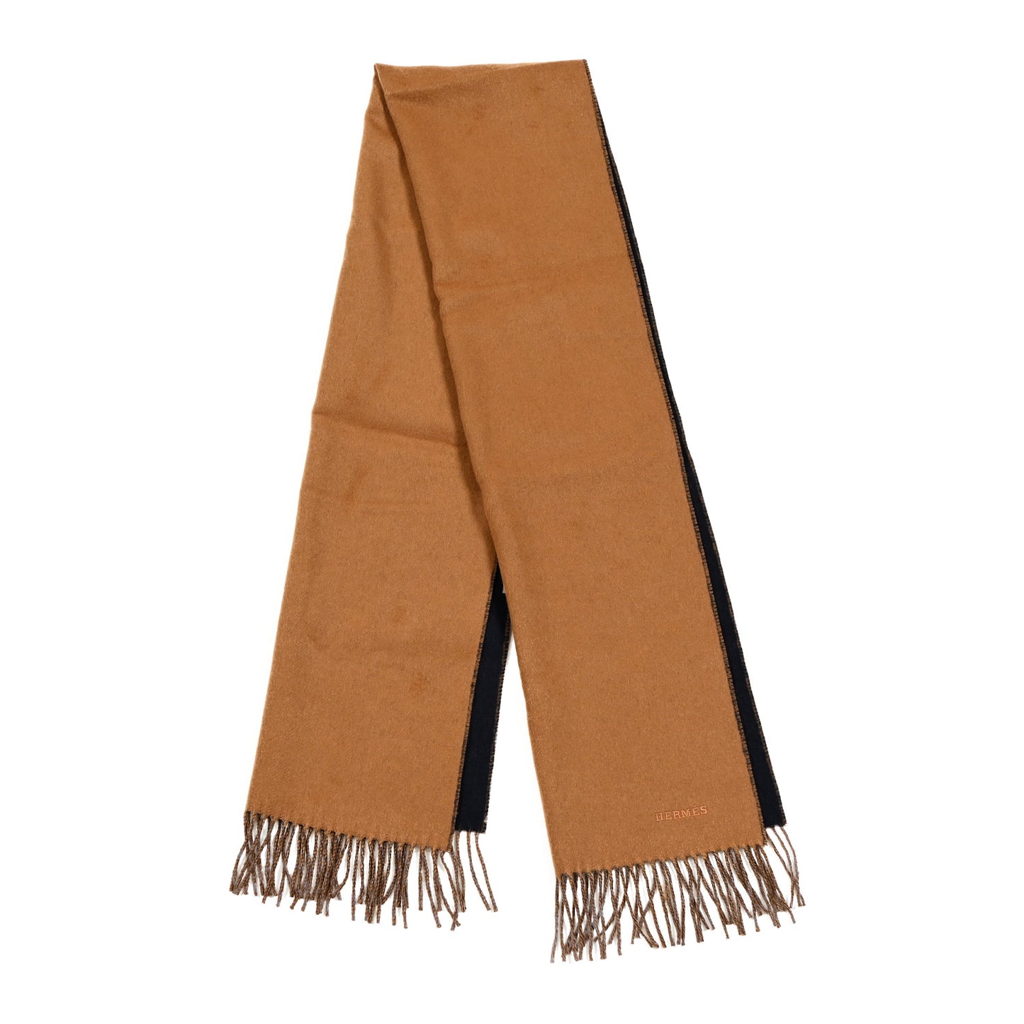 Cashmere Fringe Double Face Scarf Marine Bronze