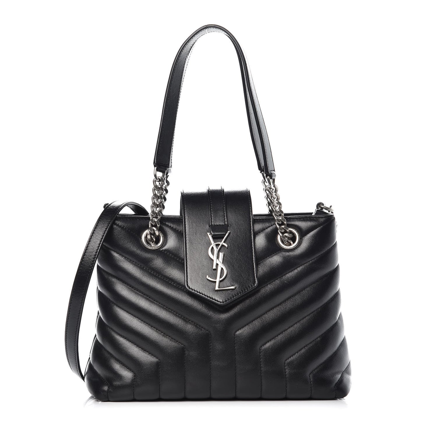 Calfskin Y Quilted Monogram Small Loulou Shopper Black