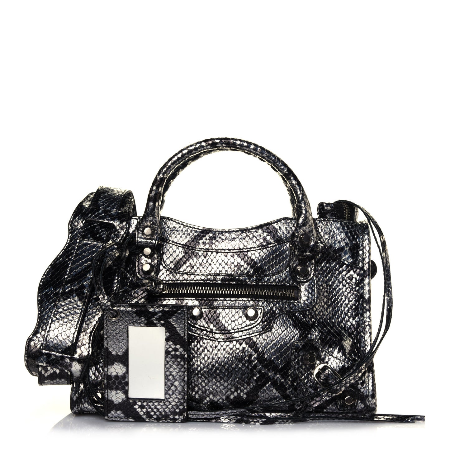 Metallic Calfskin Snakeskin Embossed Classic Silver Hardware Mini City Silver