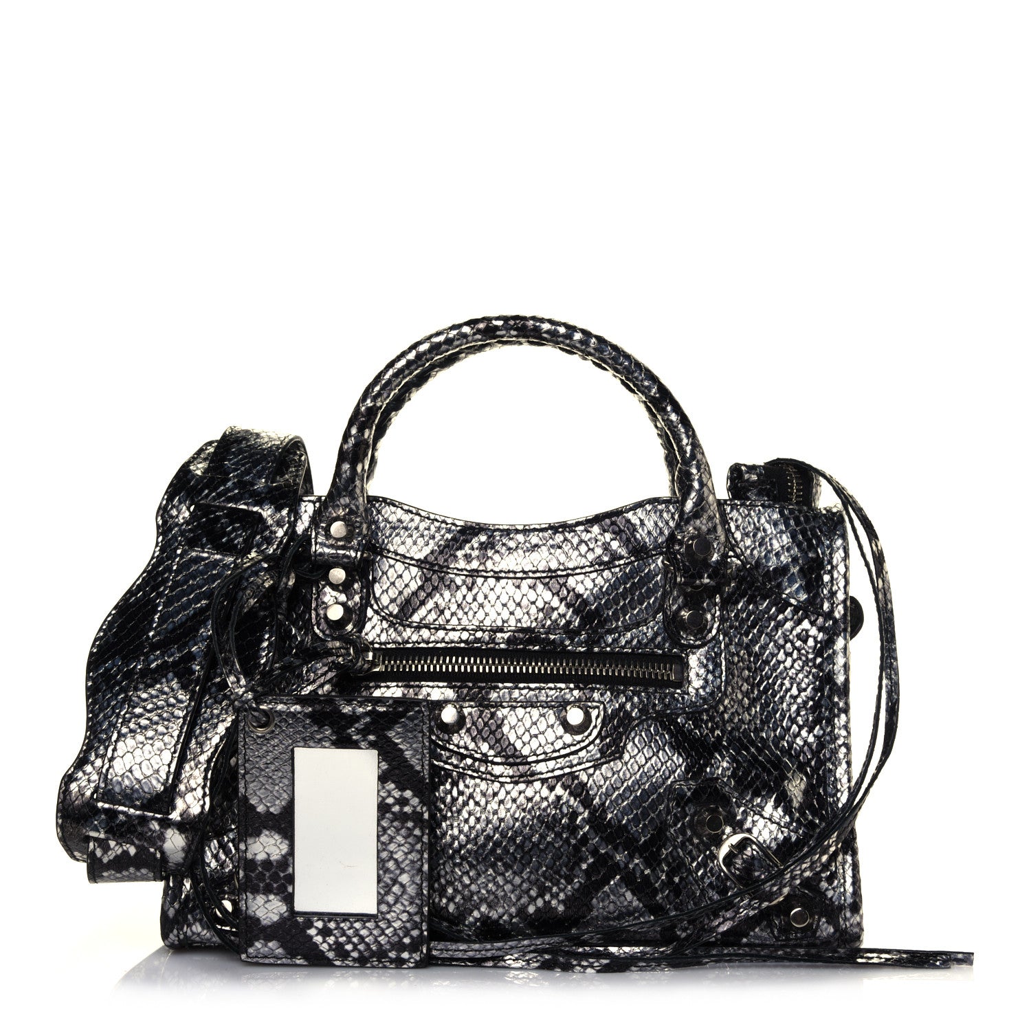Balenciaga Metallic Calfskin Snakeskin Embossed Classic Silver Hardware Mini City Silver 1 of 4