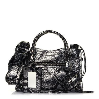 Balenciaga Metallic Calfskin Snakeskin Embossed Classic Silver Hardware Mini City Silver 1 of 4