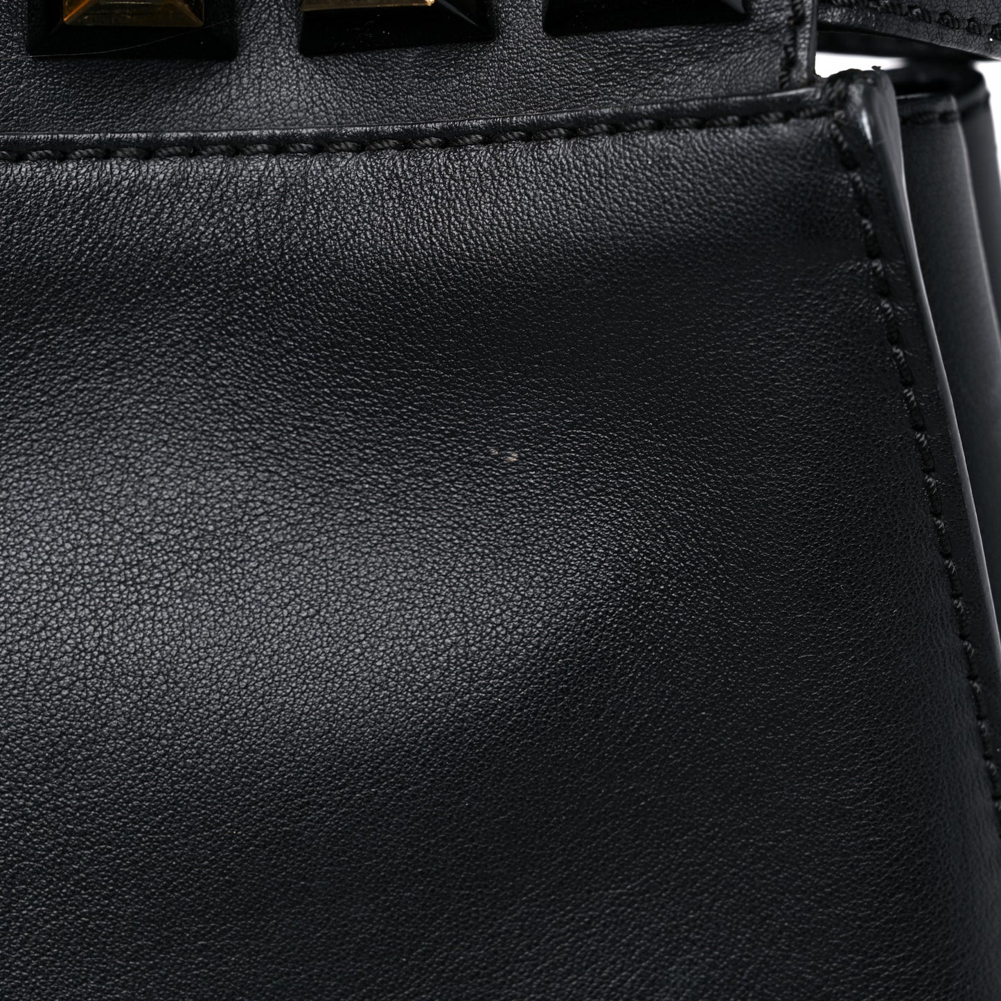 Vitello Seta Gold Studded Medium Peekaboo Iconic Satchel Black