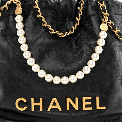 Chanel Shiny Crumpled Calfskin Quilted Pearl Mini Chanel 22 Black 8 of 10