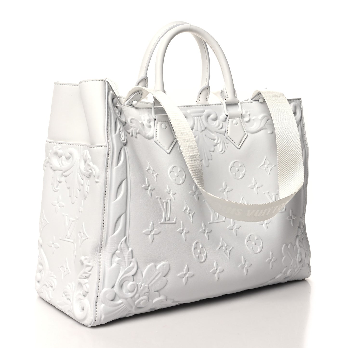 Calfskin LV Ornament Sac Plat 24H Optic White