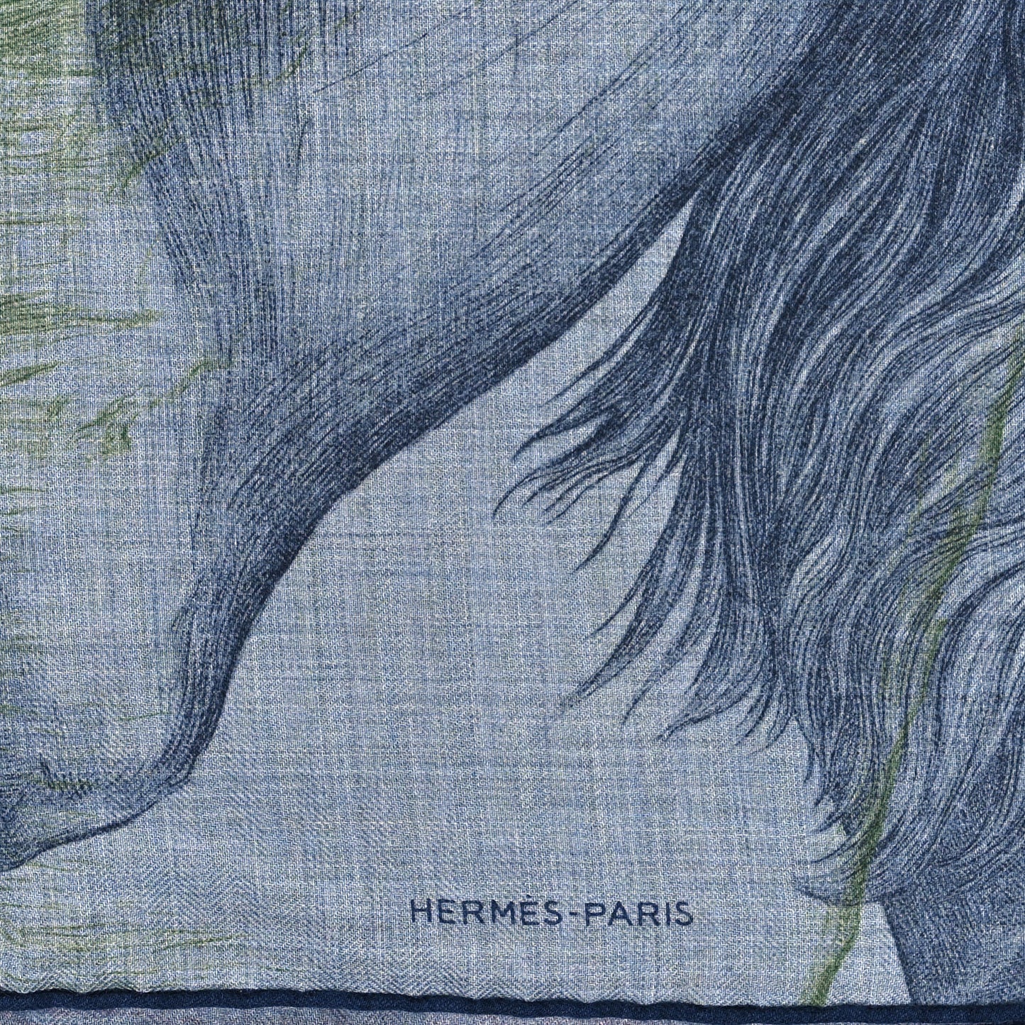 Cashmere Silk Les Ailes De Pegase Scarf 100 Bleu Chine Marine Vert
